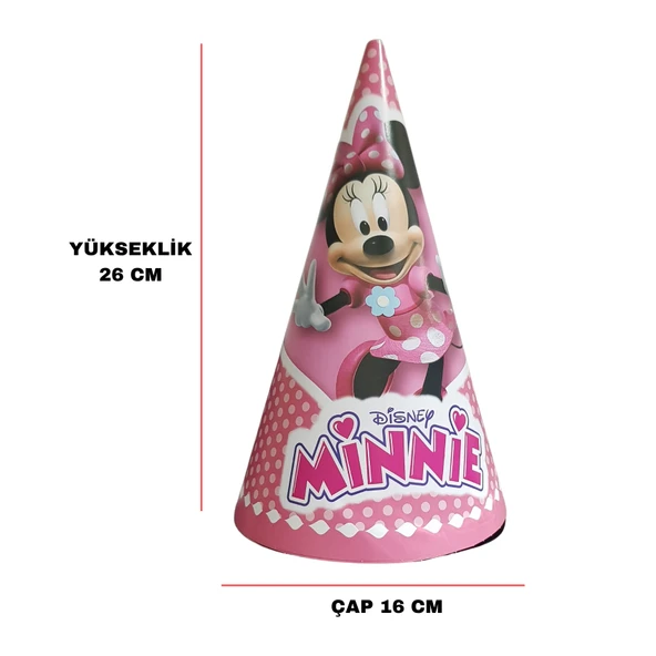 Karton Parti Şapkası Minnie Mouse Temalı 8 Adet - Resim 3