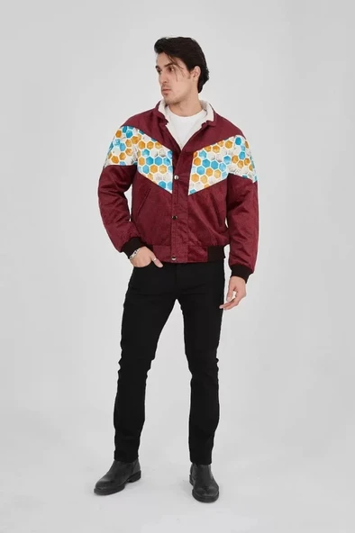 Erkek İçi Astarlı İçten Yaka Kısmı Peluşlu Beyaz Şeritli Vintage Ceket  ürdüm - Resim 3