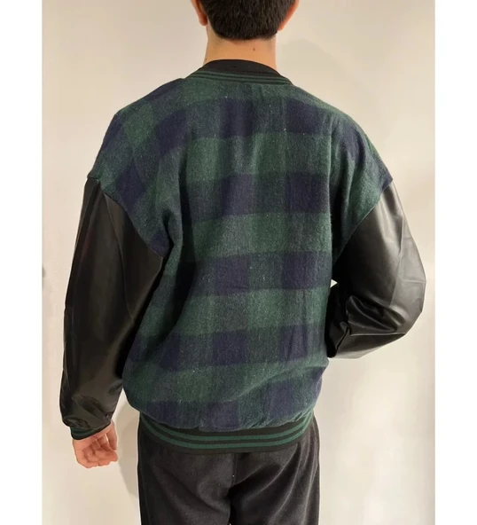 Erkek Pötikare Desen Nakışlı Kolej Ceket  Haki - Resim 2