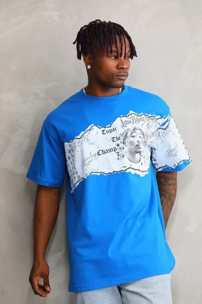 Unisex Bisiklet Yaka Baskılı Oversize Thirt  avi - Resim 2