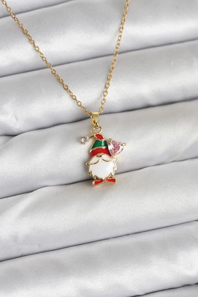 316L Çelik Zincir Gold Renk Yılbaşı Teması Kadın Kolye - TJ-BKO10708 ürün görseli