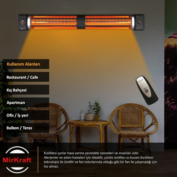 MirKraft Square 2800 watt Elektrikli ısıtıcı, IP45, Led Gösterge, Uzaktan Kumandalı Duvar Isıtıcısı (Square) - Resim 3