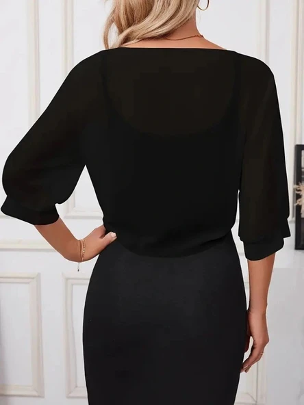 Kadın Truvakar Kol önden Bağlamalı Kısa şifon Bolero Ceket - Resim 2