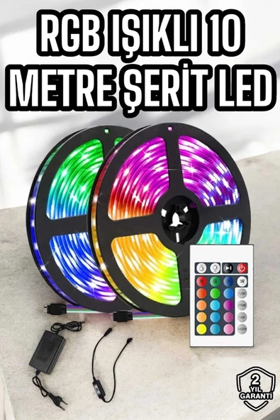 Yeni Nesil RGB Işıklı 10Metre Şerit Led Kumandalı Şarj Edilebilir ürün görseli 1