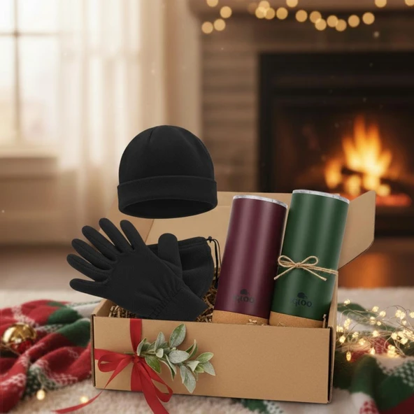 Çiftlere Özel Kışlık Hediye Seti - Bere, Eldiven, Boyunluk ve Termos ürün görseli 1