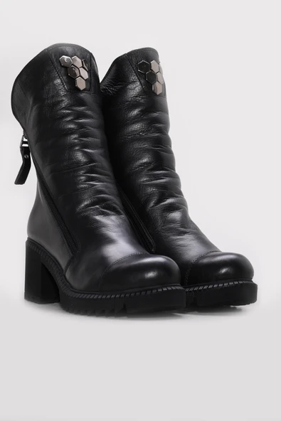 Hakiki Deri Kürklü  Kadın Klasik Bot 124KZA2025 - Resim 4