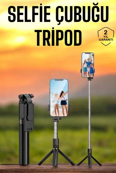 Selfie Çubuğu Tripod Kumandalı Telefon Tutucu Siyah ürün görseli 1