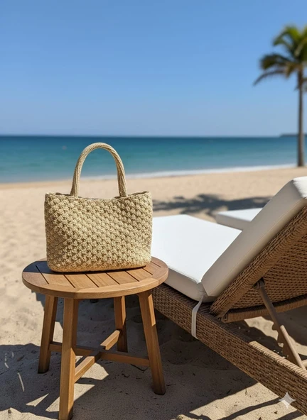 Kağıt İp Çanta Örgü Hasır Çanta El Yapımı Omuz Çantası, Kağıt İp Çanta  Paper Rope Bag - Resim 4