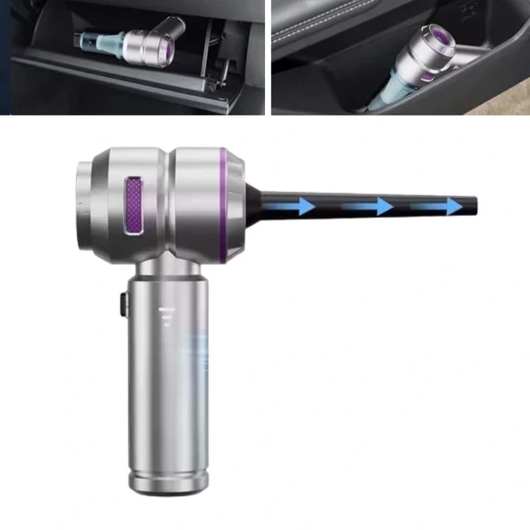 BUFFER® 9 Farklı Uçlu Kablosuz Şarjlı Araç İçi Süpürge – Wireless Destekli, Güçlü Emiş, Taşınabilir Pratik Araç Temizley - Resim 3