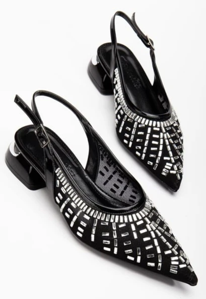 Piyar Siyah Taşlı Topuklu Ayakkabı ürün görseli