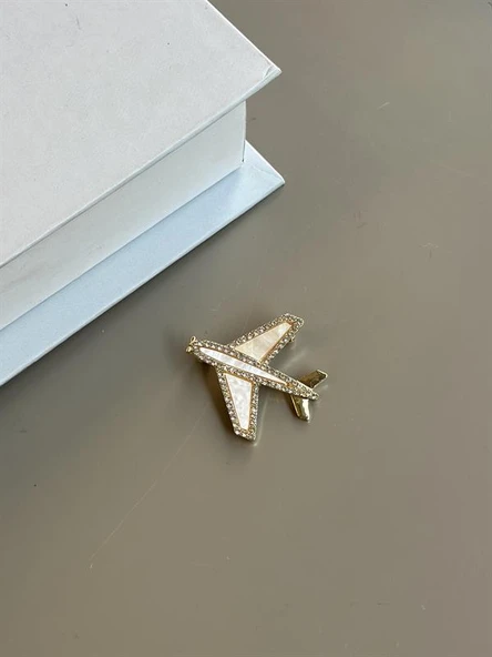 Sedefli Uçak Broş - Altın ürün görseli 1