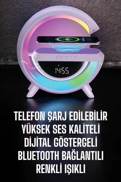 Bluetooth Hoparlör 15W Kablosuz Hızlı Şarj LED Gece Lambası - Resim 2