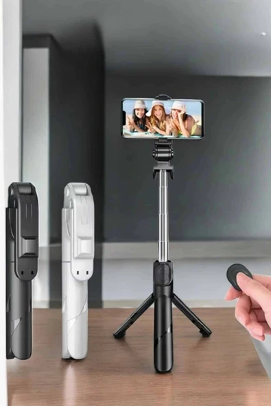 Selfie Çubuğu Tripod Kumandalı Telefon Tutucu Siyah - Resim 5
