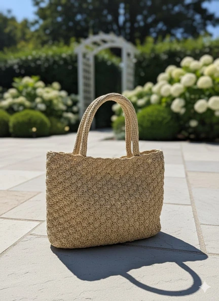 Kağıt İp Çanta Örgü Hasır Çanta El Yapımı Omuz Çantası, Kağıt İp Çanta  Paper Rope Bag - Resim 2