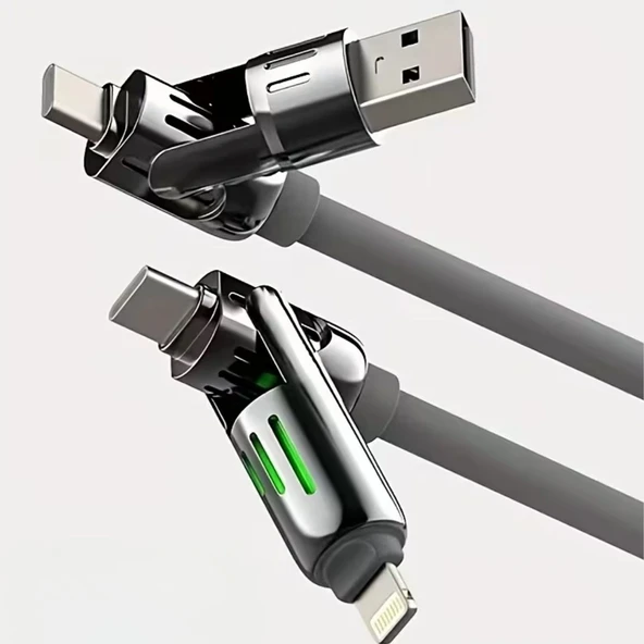 BUFFER® 4'ü 1arada Hızlı Şarj Etme Özellikli Bir Ucu TYPE-C ve USB-A Diğer Ucu TYPE-C ve Lightning Uçlu 240W Şarj Kablosu - Resim 5