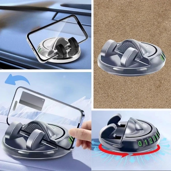 BUFFER® Numaratörlü Güçlü Yapışkanlı 360 Derece Dönebilen Su Geçirmez Araç İçi Telefon Tutucu Plastik Aparat - Resim 3