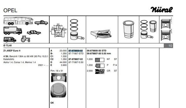 Opel Motor Piston Segmanı Astra G Astra H Corsa C Corsa D (z1,4xep) / (twinport) / (73,40mm) / (std) - Goetze 8771667std000g - Resim 1