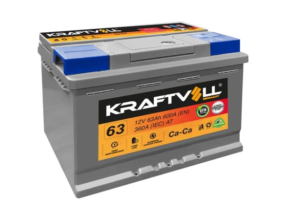 Aku Aku 12v 63 Ah 600a Start Stop Efb L2t (175 X 242 X 190 ) - Kraftvoll 18050001 - Resim 1