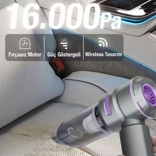 BUFFER® 9 Farklı Uçlu Kablosuz Şarjlı Araç İçi Süpürge – Wireless Destekli, Güçlü Emiş, Taşınabilir Pratik Araç Temizley - Resim 5