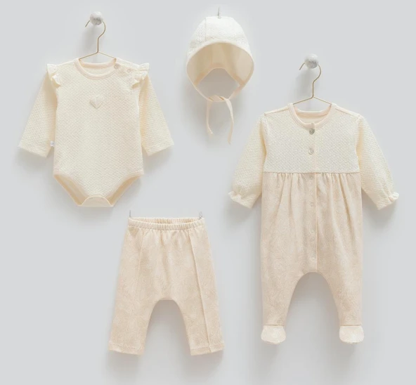 Caramell %100 Pamuk Tiny Lace 4'lü Takım Set 56-62 cm 1-3 Ay CRML.ZK1912 ürün görseli