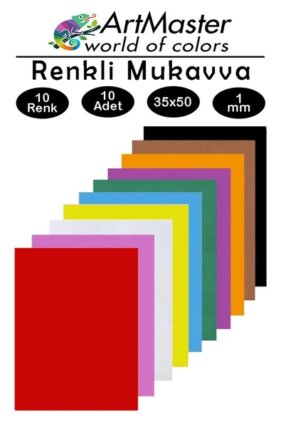 Renkli Mukavva 35x50 cm 10 Renk 1 Paket Renkli Sert Karton 1.0 mm Anasınıfı Hobi Etkinlik Okul Öncesi Proje ürün görseli