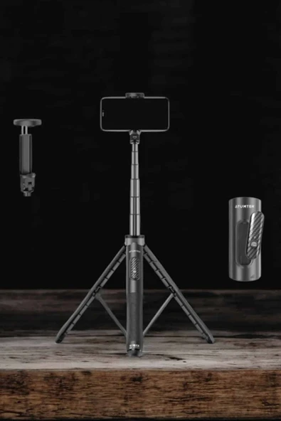 Tripod Kablosuz Bluetooth Bağlantılı Selfie Çubuğu 360 Derece Dönebilen - Resim 5