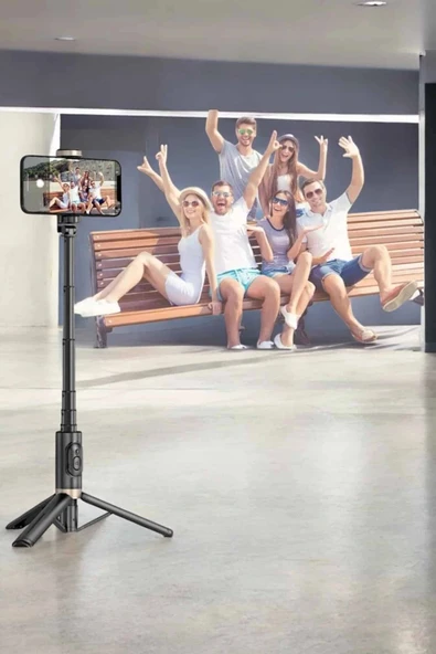 Selfie Çubuğu Tripod Kumandalı Telefon Tutucu Siyah - Resim 3