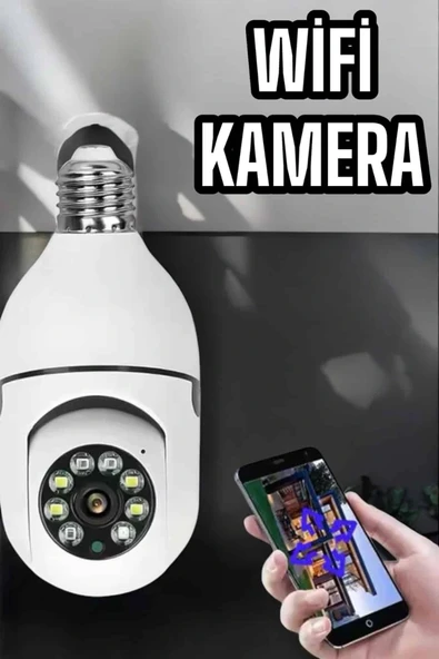 Wifi Kamera Duylu Ampul Görünümlü 360 Derece Dönebilen Ev Kamerası ürün görseli