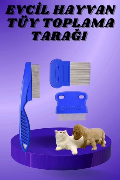 Kedi Köpek Tüy Bit Pire Toplayıcı Toplama Temizleme Tarağı Tarak Seti 4'lü Set ürün görseli