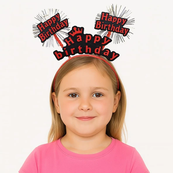 Kırmızı Renk Işıltılı Yazılı Doğum Günü Parti Tacı ürün görseli 1