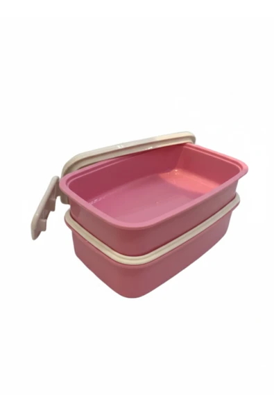 Ark 2 Katlı Plastik Beslenme Kabı Pembe - Resim 2