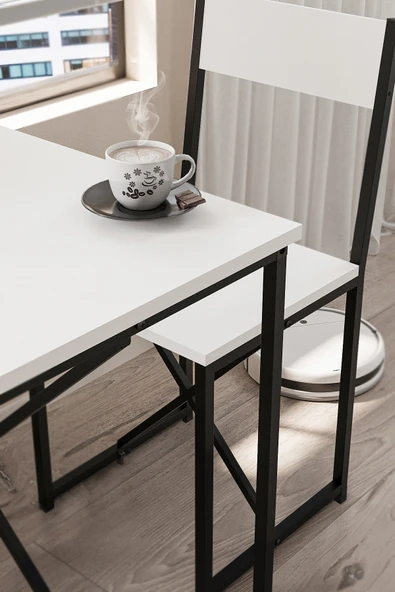 Bofigo 2li Mutfak Seti Mutfak Masa ve Sandalye Seti Balkon Masası Cafe Seti Maysa Beyaz - Resim 3