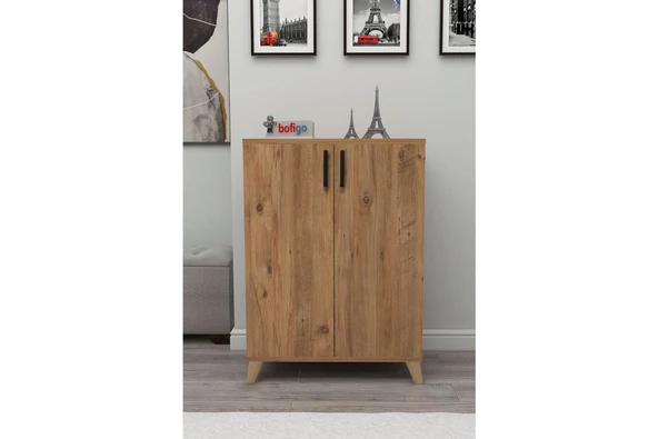 Bofigo 4 Raflı 2 Kapaklı Ayakkabılık Çok Amaçlı Dolap Ayakkabı Dolabı Ceren Çam - Resim 4