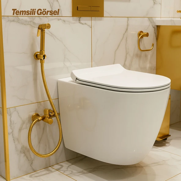 Taharet Matik Lüks Gold Oval Tasarım Su Basınç Ayarlı Hijyenik Kullanım Uyumlu Bide Spreyi - Resim 3