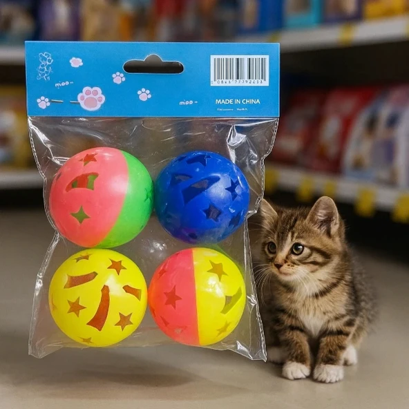 4'lü Çıngıraklı Top Kedi Oyuncağı ürün görseli 1