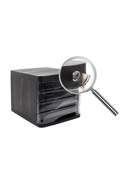 Ark 4 Çekmeceli Kilitli Plastik Evrak Rafı - Resim 2