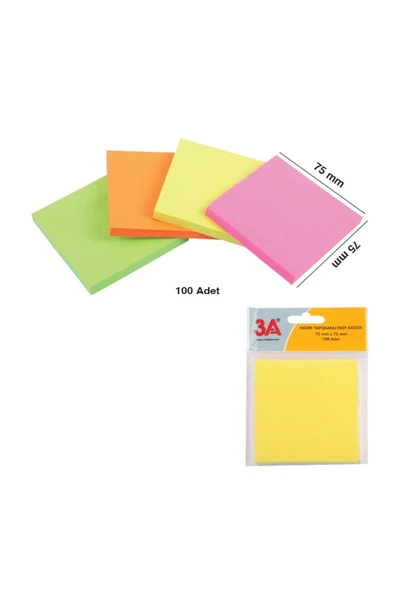 3A Yapışkanlı Not Kağıdı Neon Renk 75x75 mm 2 Adet ürün görseli