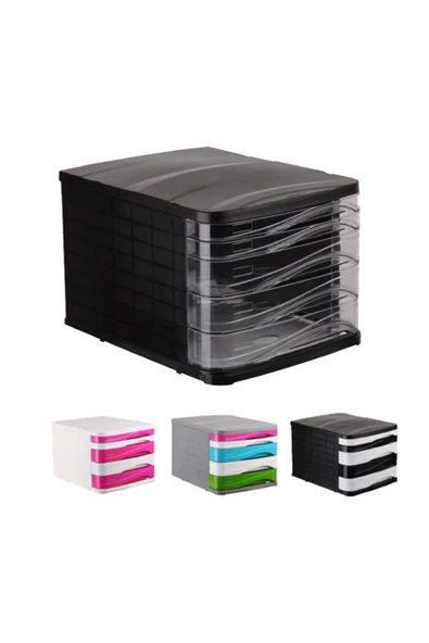 Ark Çekmeceli Evrak Rafı Siyah 5'li ürün görseli