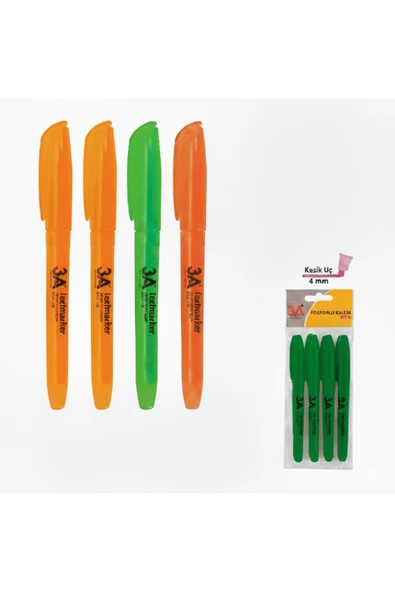 3A Fosforlu Kalem 4'lü - Resim 2
