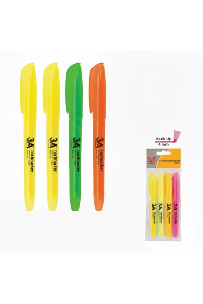 3A Fosforlu Kalem 4'lü ürün görseli