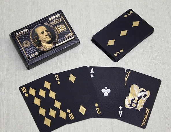 Altın Dolar Tasarımlı Siyah İskambil Oyun Kartı ürün görseli 1