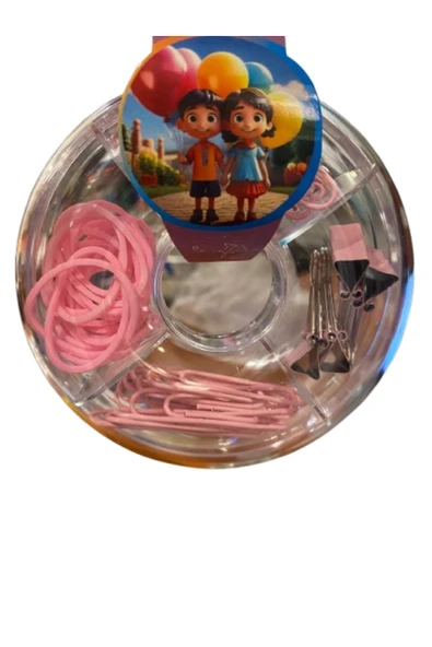 Ark Ataş Seti Yuvarlak 4 Bölmeli Lastikli Pembe ürün görseli