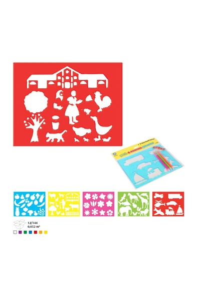 Ark Şekil Boyama Şablonu 5 Adet Şablon 5 Adet Renkli Kalem ürün görseli