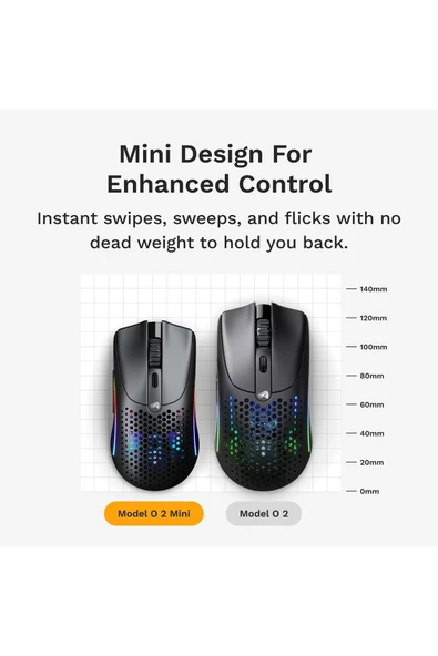 Glorious Model O 2 Mini Kablosuz RGB UltraLight Gaming Mouse 26K DPI 57g Mat Siyah - Resim 4