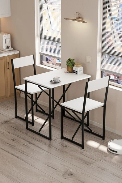 Bofigo 2li Mutfak Seti Mutfak Masa ve Sandalye Seti Balkon Masası Cafe Seti Maysa Beyaz - Resim 4