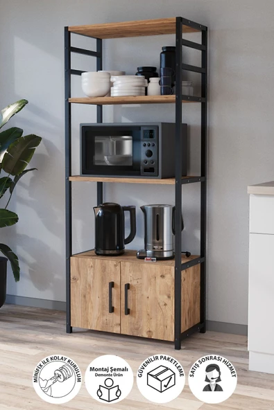 Bofigo Mutfak Standı 2 Kapaklı 4 Raflı Kahve Köşesi Mutfak Rafı Mutfak Bangosu Kolombiya Çam ürün görseli