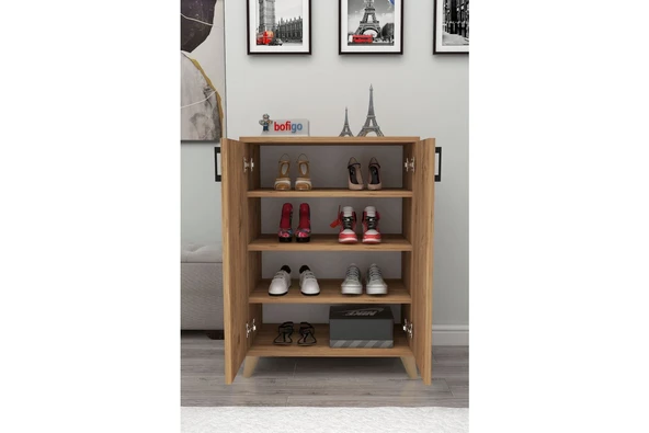 Bofigo 4 Raflı 2 Kapaklı Ayakkabılık Çok Amaçlı Dolap Ayakkabı Dolabı Ceren Çam - Resim 2