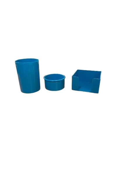 Ark 3 Parça Ofis Seti Ataşlık, Kalemlik ve Küp Notluk Mavi - Resim 2