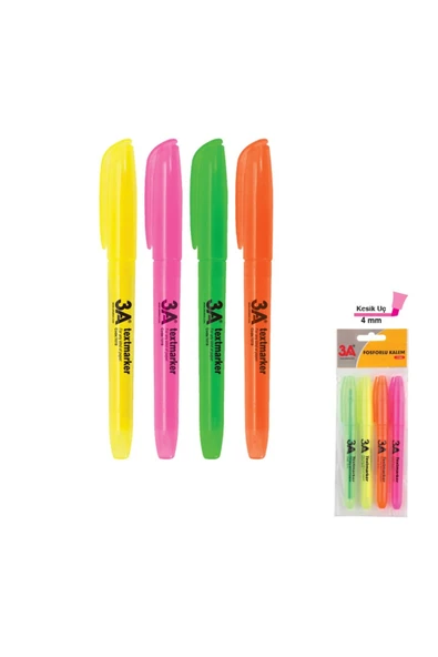 3A Fosforlu Kalem 4'lü ürün görseli