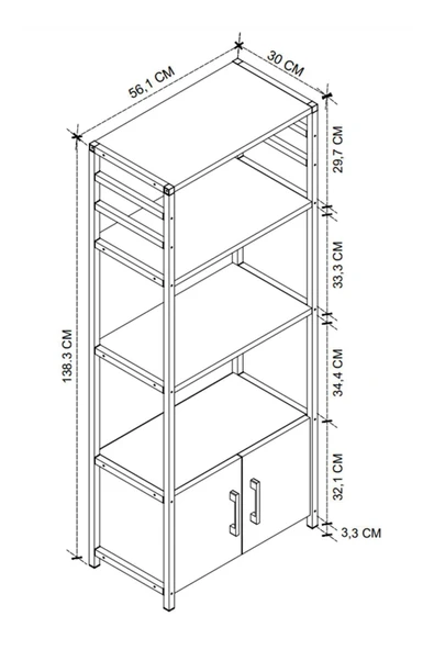 Bofigo Mutfak Standı 2 Kapaklı 4 Raflı Kahve Köşesi Mutfak Rafı Mutfak Bangosu Kolombiya Antrasit - Resim 4